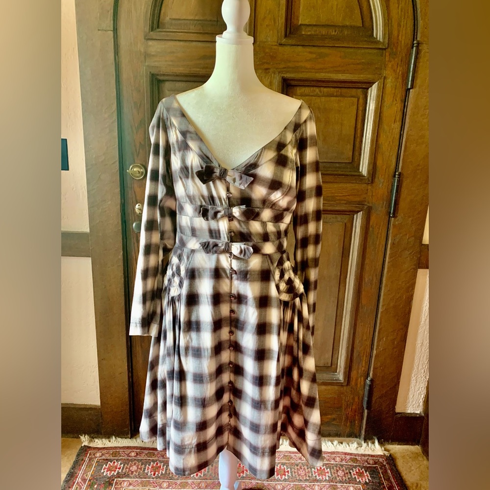 Byron Lars Vintage plaid off- Shoulder dress. Size 8